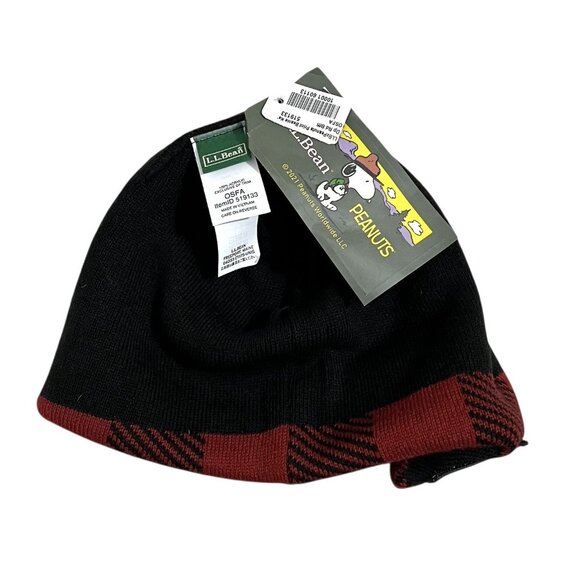 Peanuts Snoopy Beanie Hat Let It Snow LL Bean Red Buffalo Plaid New With Tags - Picture 5 of 7